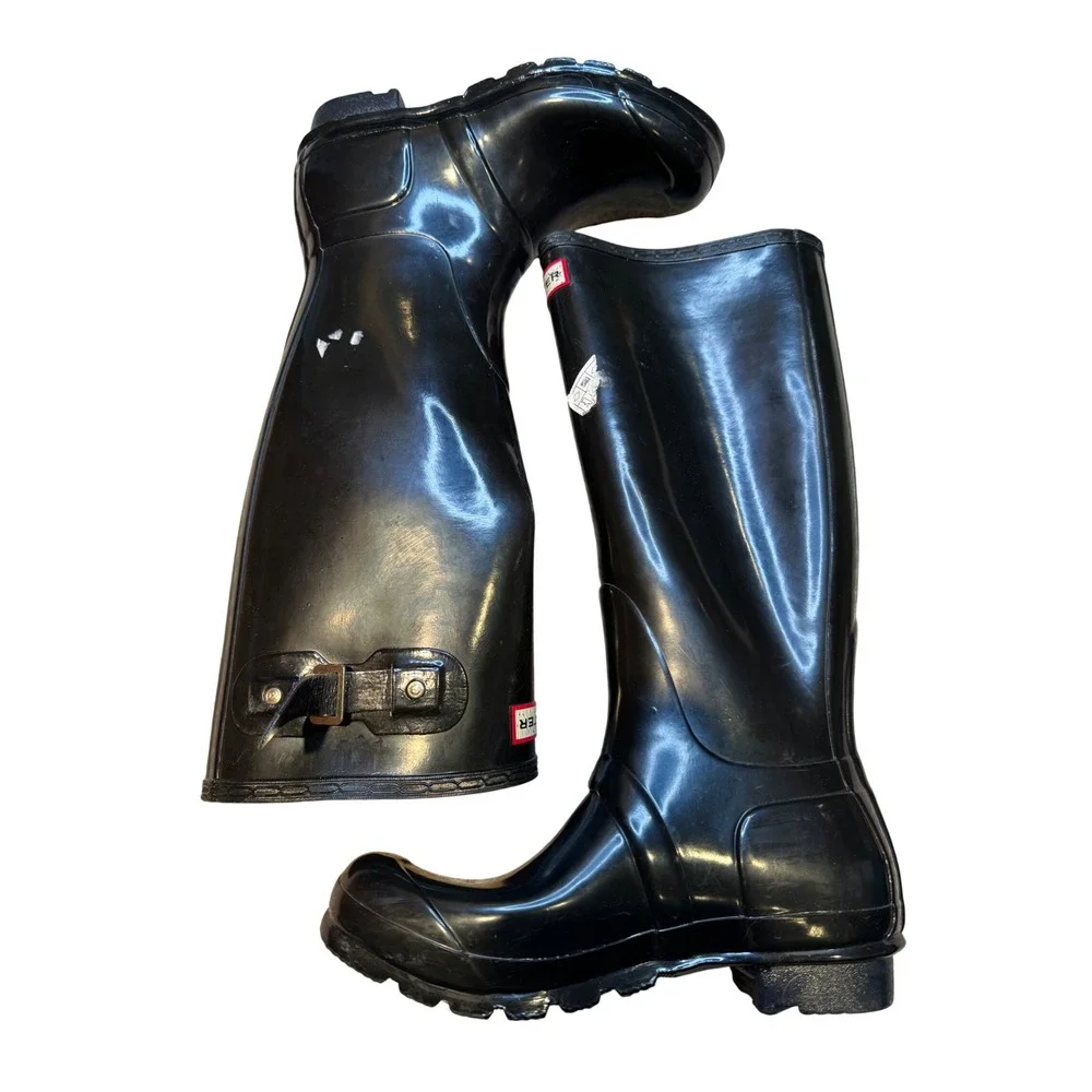 Hunter Original Tall Gloss Rain Boots Black Waterproof‎ WFT1000RGL Womens 7